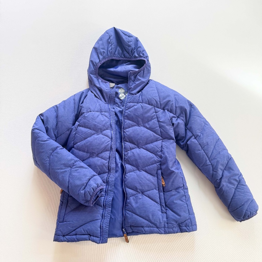 Girls L Purple Blue Puffer Cozy Y2K style 50/50 Down Hooded Zip McKinley Jacket